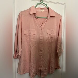 paper tee Pink Button-Front Collared Shirt with Chest Pockets